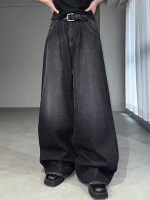 wide buggy tuck denim / black