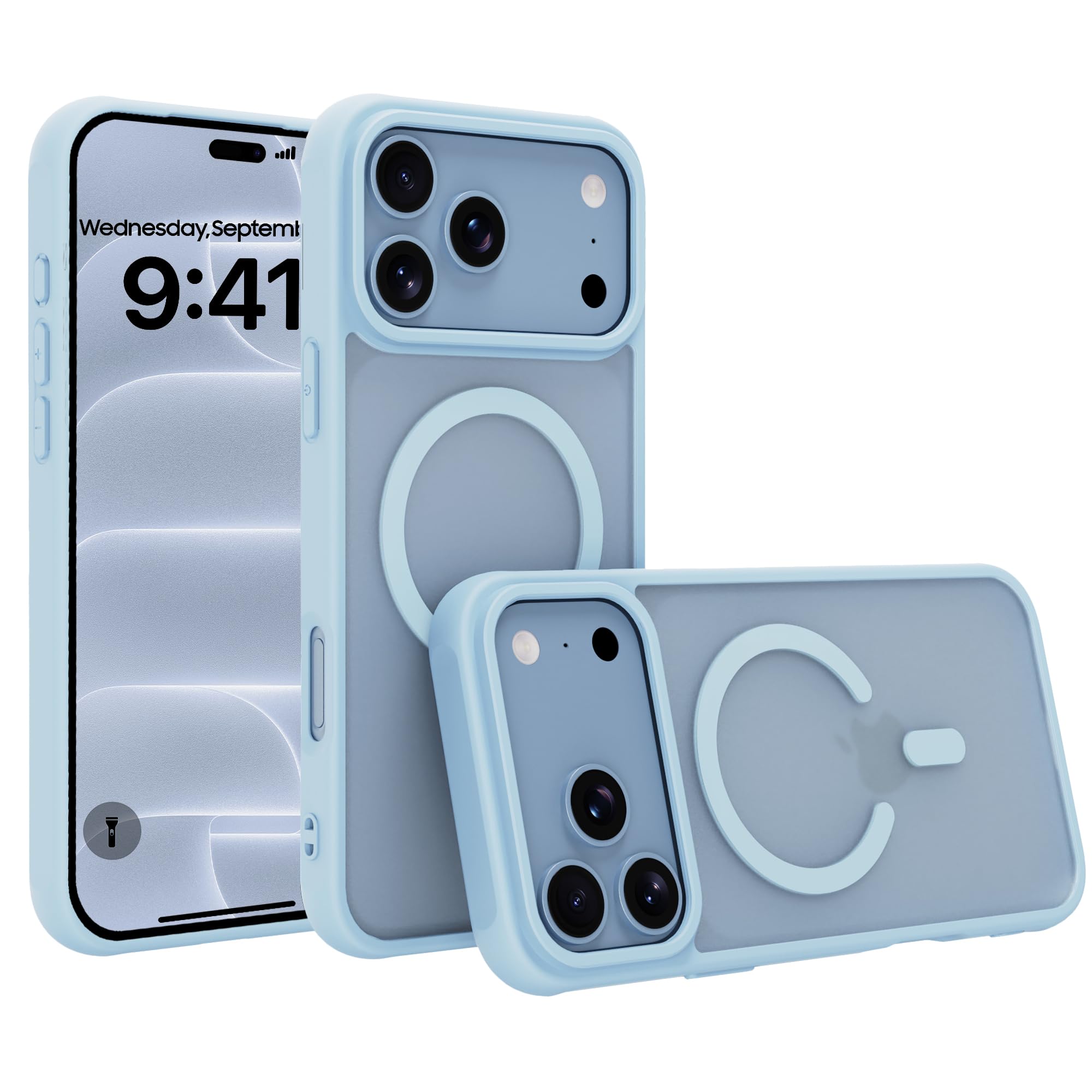 CAKUPAJC 対応 iPhone 17/18 Pro ケース MagSafe対応 米軍MIL規格 耐衝撃 PC+TPU 6.3インチ ライトブルー