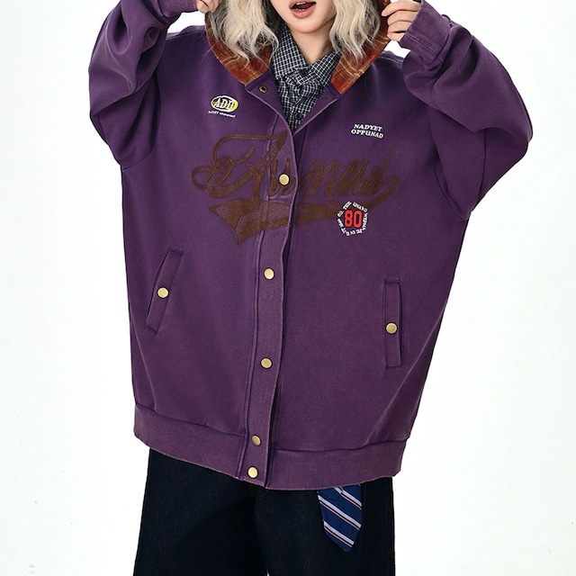 ロゴカレッジチェックフードブルゾン 2col R01122