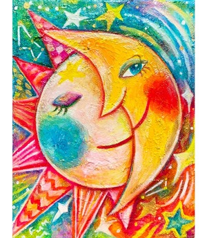 太陽と月の絵【アート原画】
