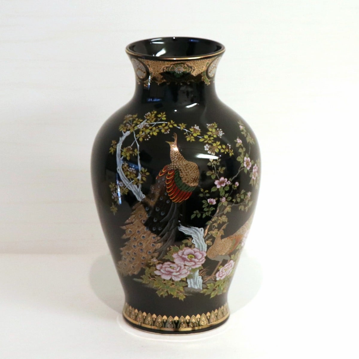 九谷焼・山弘陶苑・孔雀・花鳥柄・壺型花瓶・花器・No.200815-070 