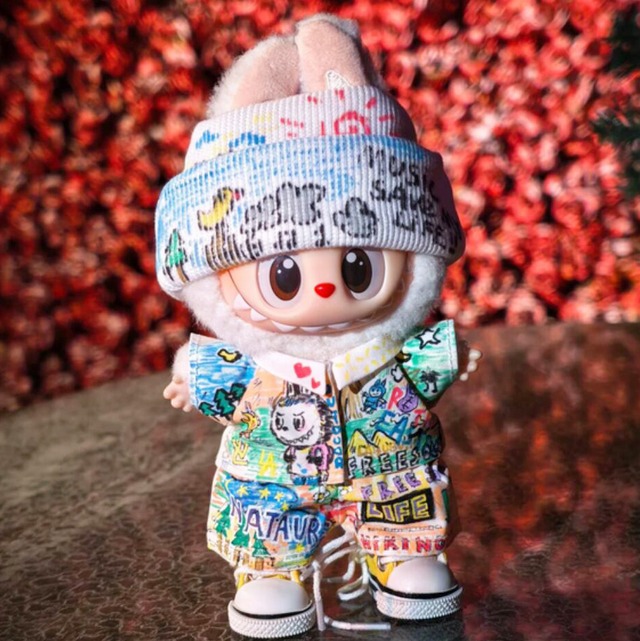 お出かけ注目率抜群！おしゃれ着こなしセット♥ 15-17cm labubu ラブブ デザイナーオリジナル グラフィティ衣装セット 一点物 お出かけ 注目 キュートでクール おしゃれ フィギュア服