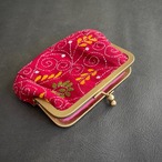 カッチ刺繍　がま口ポーチ　レッド【フェアトレード商品】【アップサイクル商品】