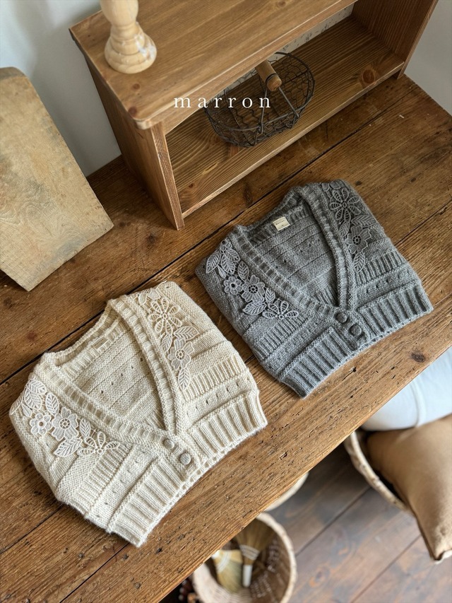 ラスト1 beige L【即納】<marron>  Flower cardigan