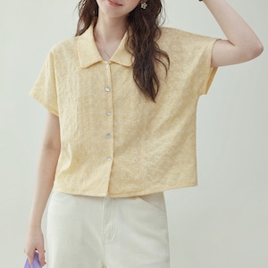 sweet yellow flower embroidered short shirt
