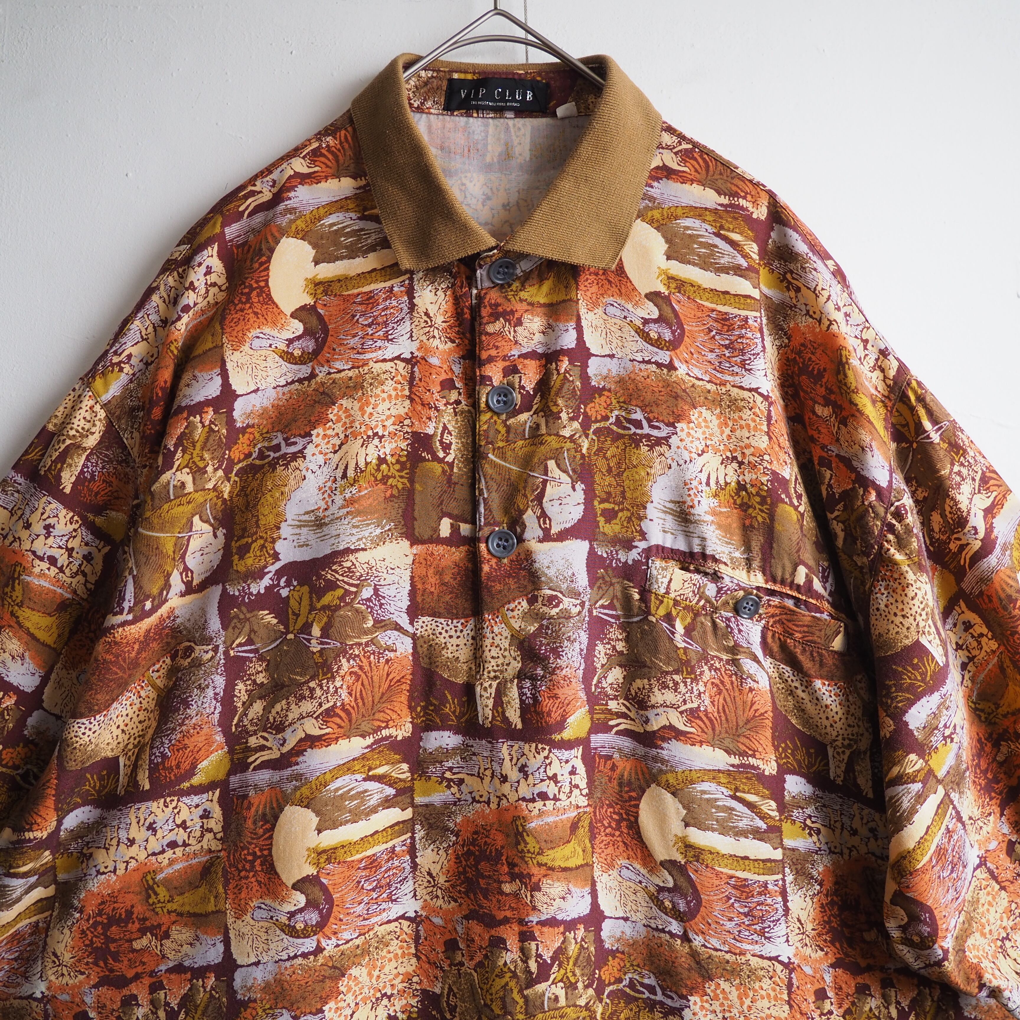 1980 - 90s Modern rétro Art full pattern Design vintage pull over rayon shirt