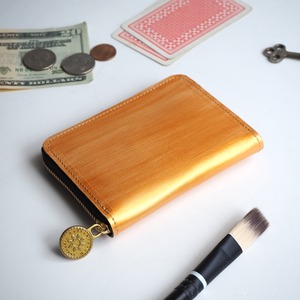 Round zipper compact wallet (painted gold) cowhide