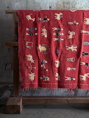 Naga tribe／Stonewashed embroidery rug（Red）