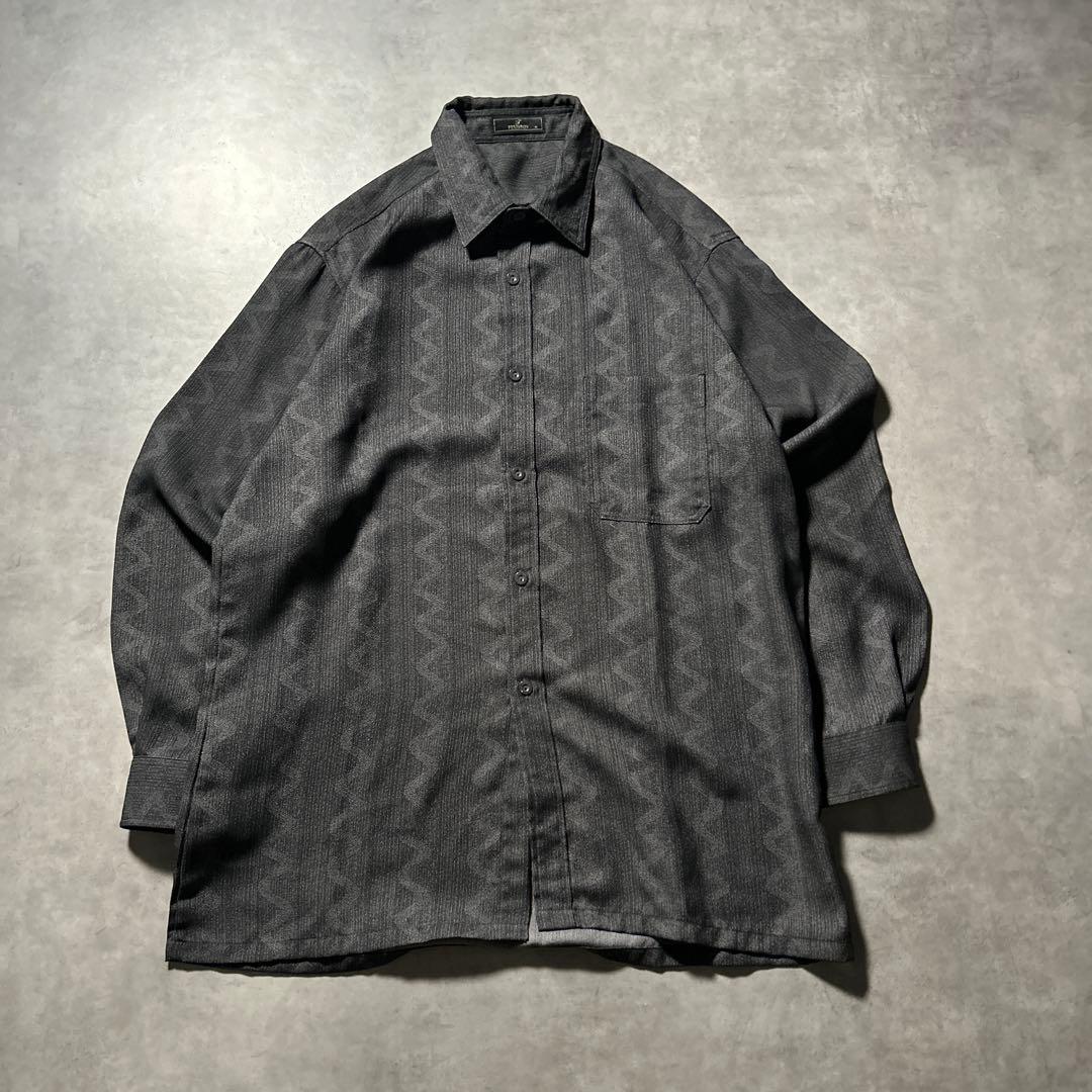 ヴィンテージ グレー モノトーン ストライプ パターン モード シャツ
