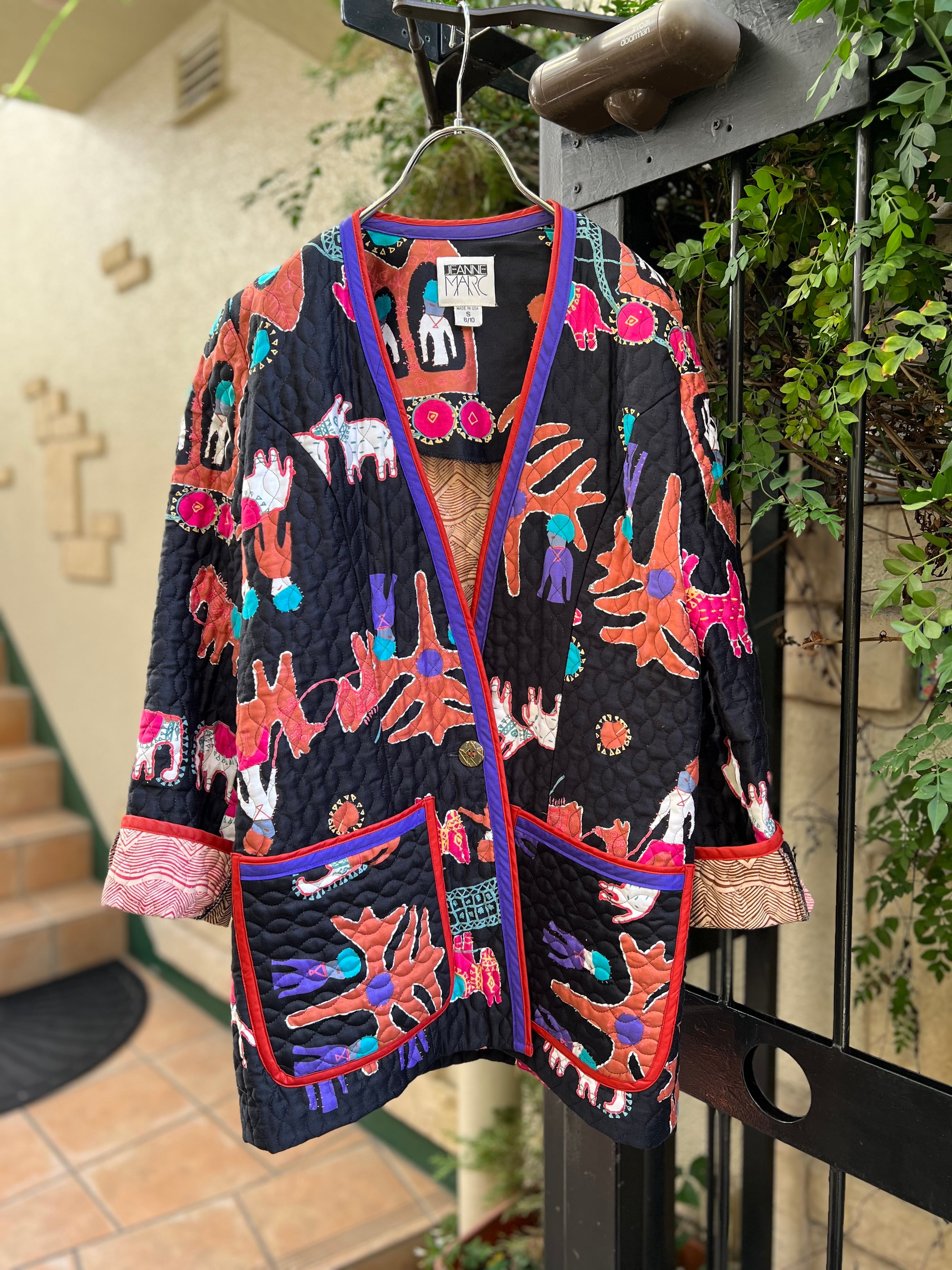 Jeanne Marc black × animal people cotton jacket ( ジェーン マーク ブラック × アニマル 人物柄 コットン ジャケット )