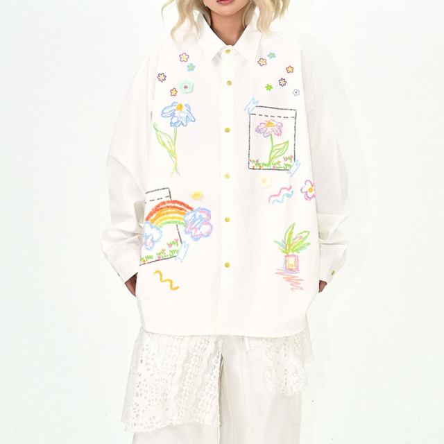 レインボーフラワーアートシャツ 2col   R01027
