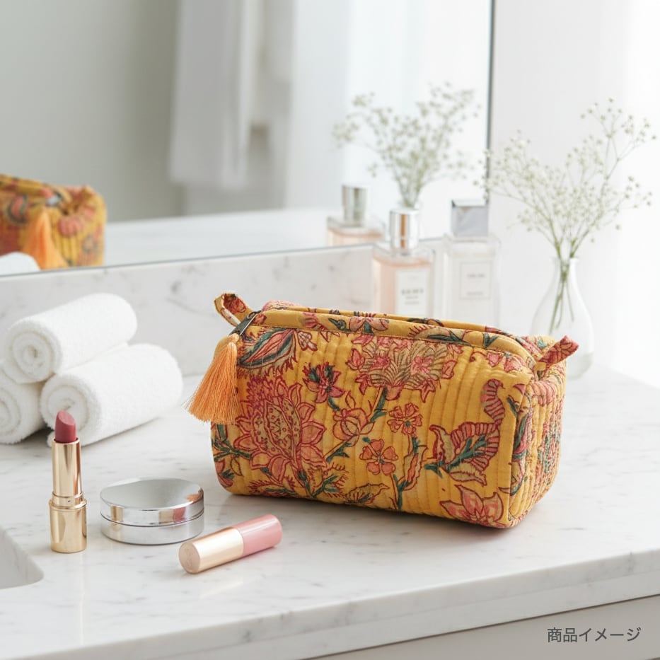 コスメポーチ ブロックプリント イエロー