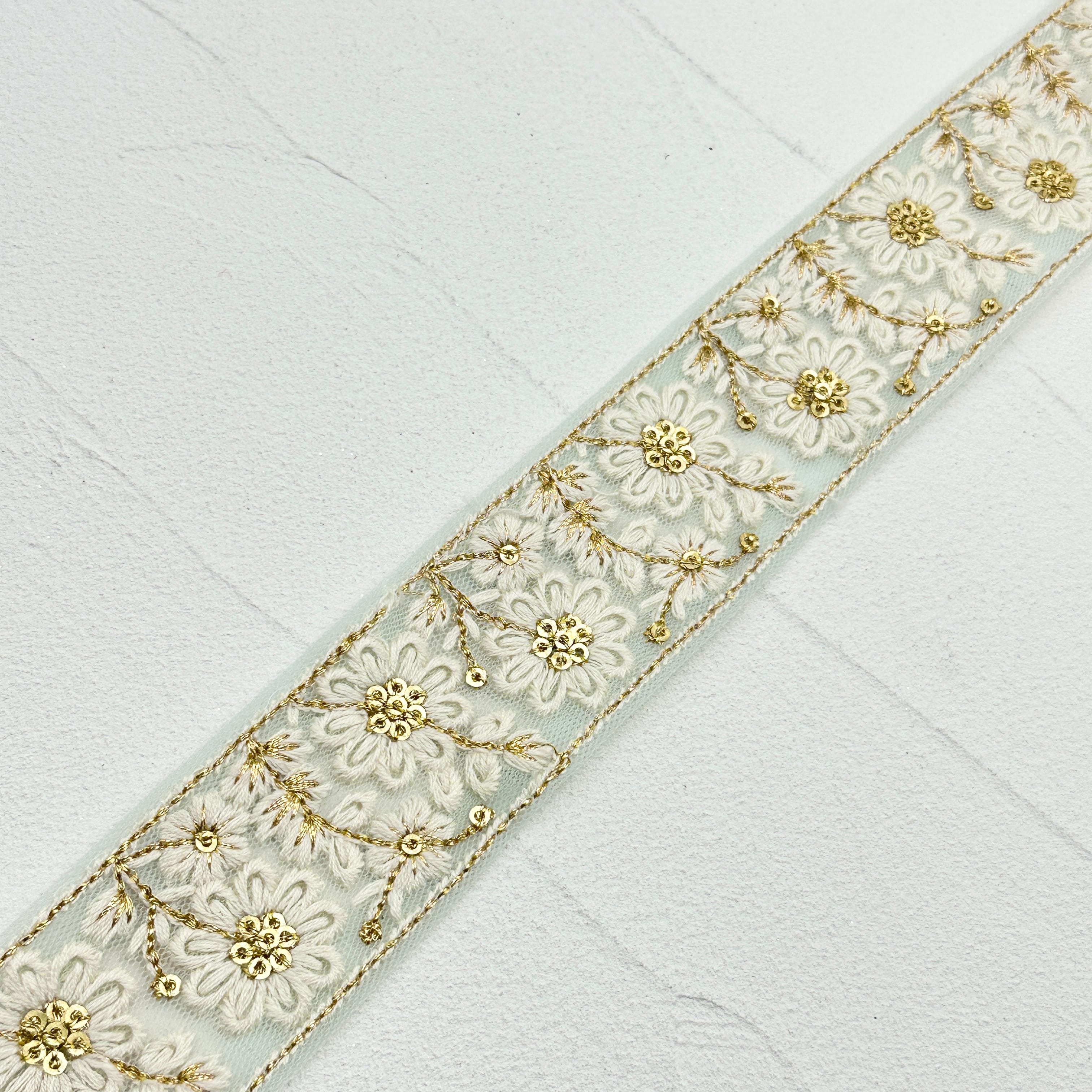 デイジー. [ミント］インド刺繍リボン 1246 | インド刺繍リボン専門店