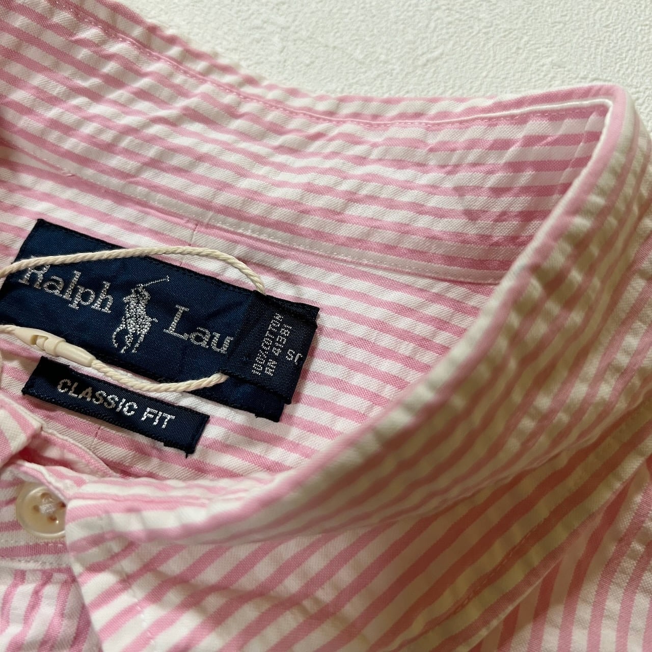 90s Ralph Lauren CLASSIC FIT シアサッカー BD ストライプ 長袖シャツ
