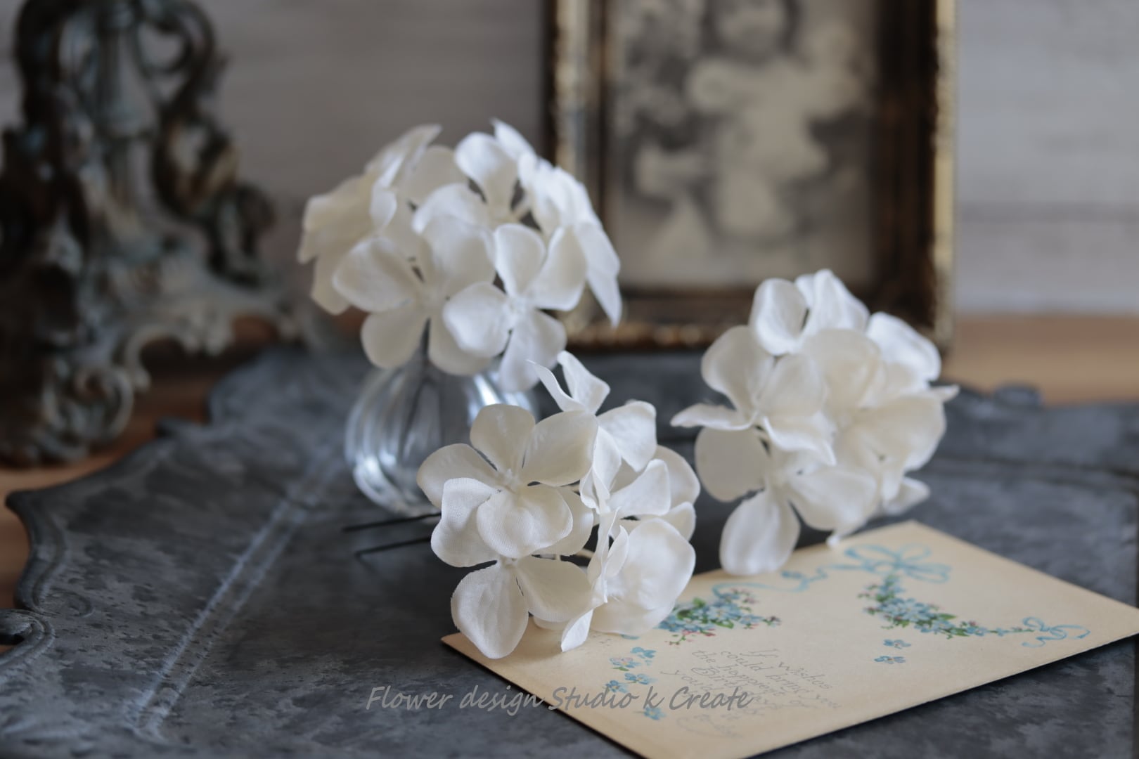 清楚なエクリュカラーの紫陽花のUピン（L:3本） ウェディング 結婚式