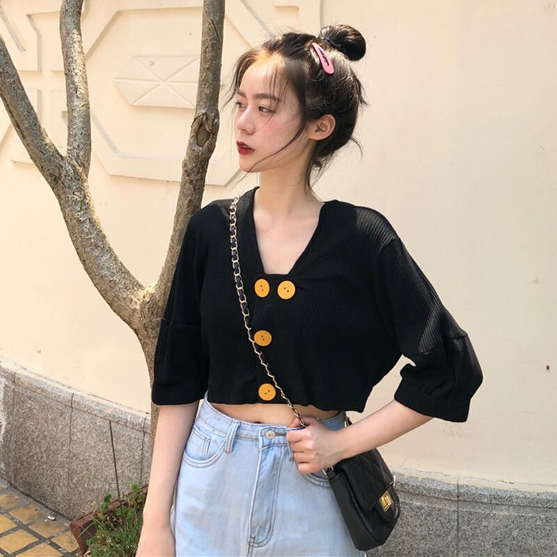 2020年新作サマースタイルデザインセンスニッチ半袖シャツ学生Vネック半袖Tシャツレディーストレンド YY-ファッション83892270333