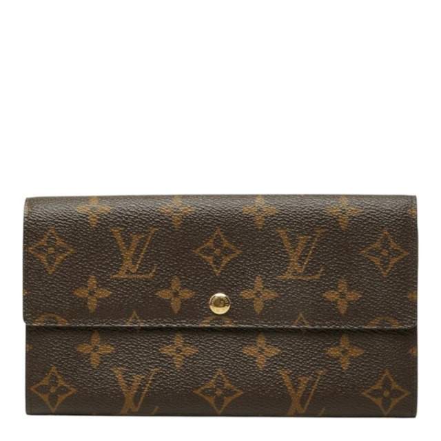 ルイ ヴィトン モノグラム ポシェット ポルト モネ クレディ 長財布 M61725 ブラウン PVC レザー レディース LOUIS VUITTON 中古