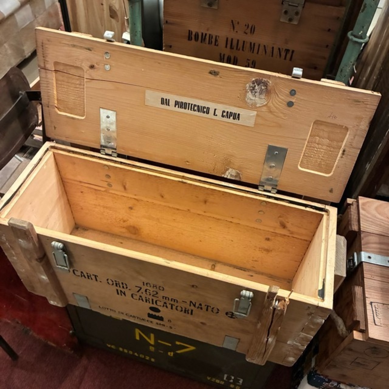 Italia Ammunition wood box　イタリア　アミニッションウッドボックス　＃コンディション　アウトレット　イタリア軍　ウッドボックス　収納　工具箱　アウトドア　キャンプ　ショップ　ディスプレイ　インテリア　アソート　