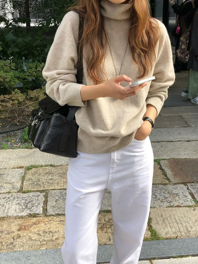 (予約) verveine / Melin whole garment turtleneck overfit knit 3color