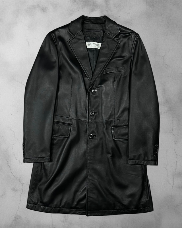 BALMAIN Smooth Leather 3B Tailored Coat Size:L