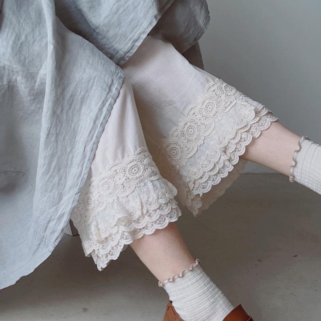 重ね着用ストレートコットンレースパンツ W0277