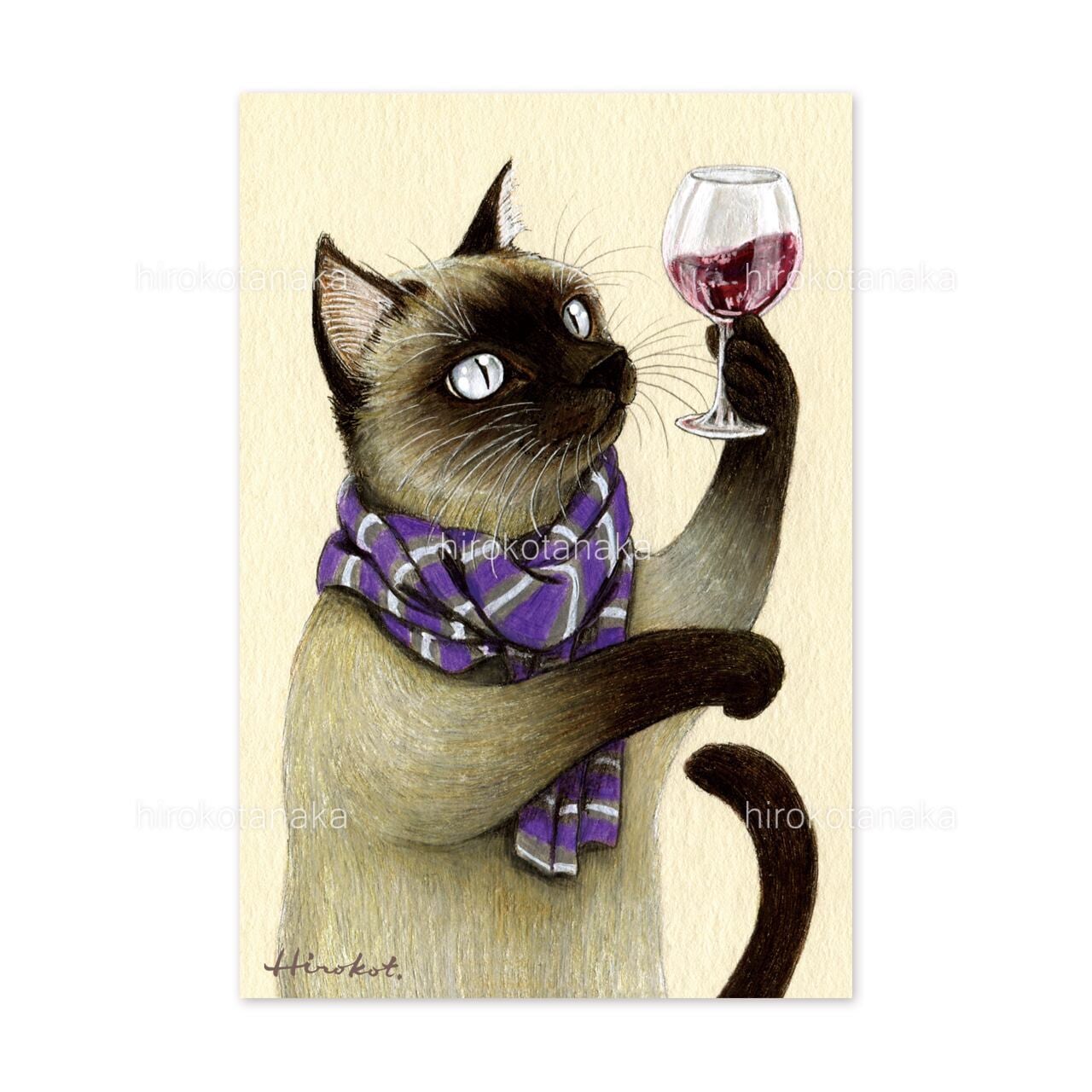 4.シャムリエ ポストカード / Sommelier Cat Postcard | たなかひろこ