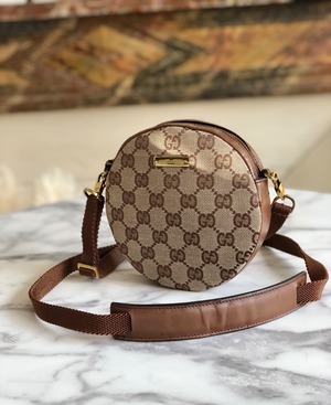 GUCCI グッチ ロゴプレート GGキャンバス レザー サークル ラウンド  