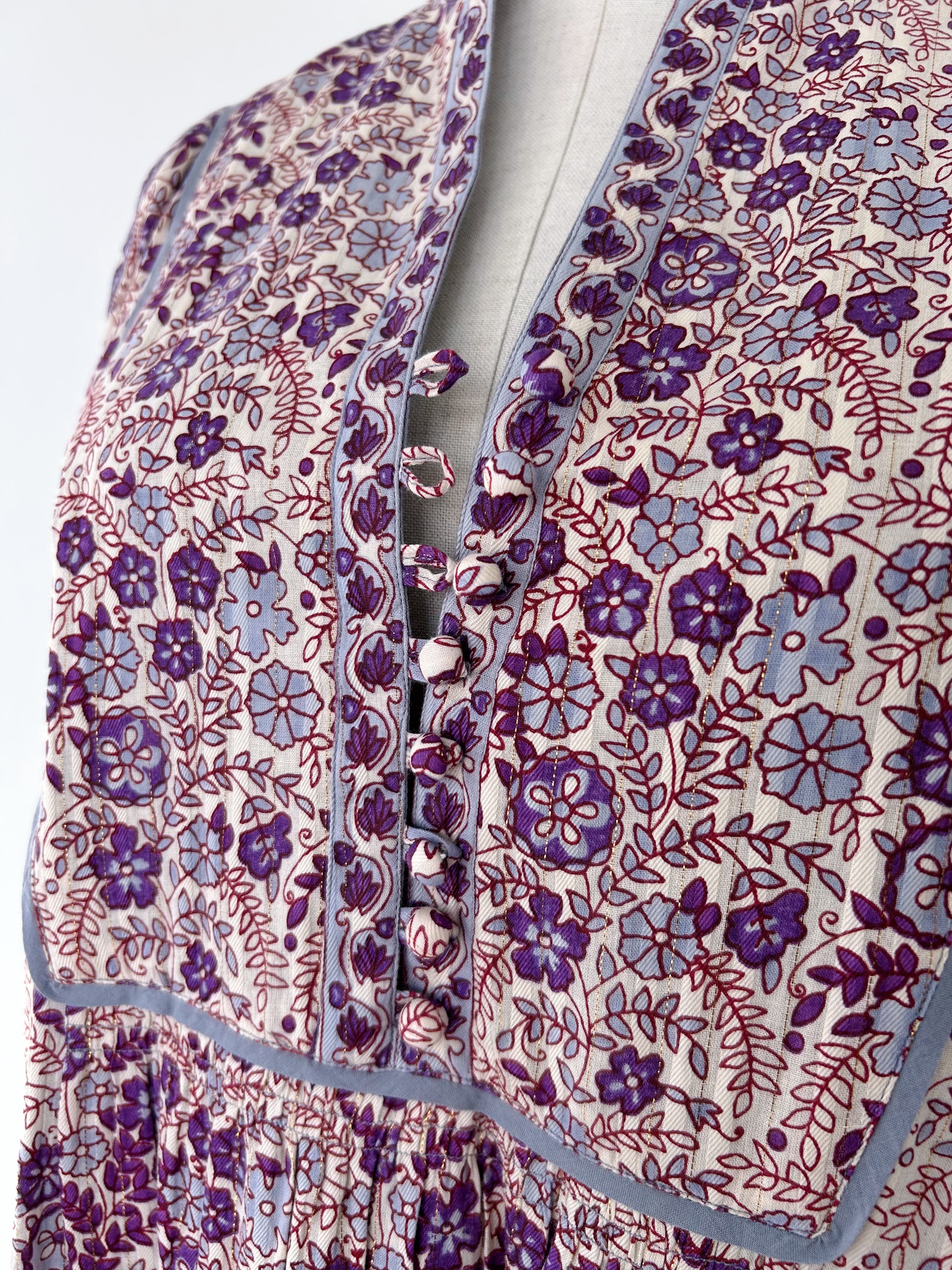 Sara Mallika Cotton Jacquard Flower Print Yoke Dress | KOKO