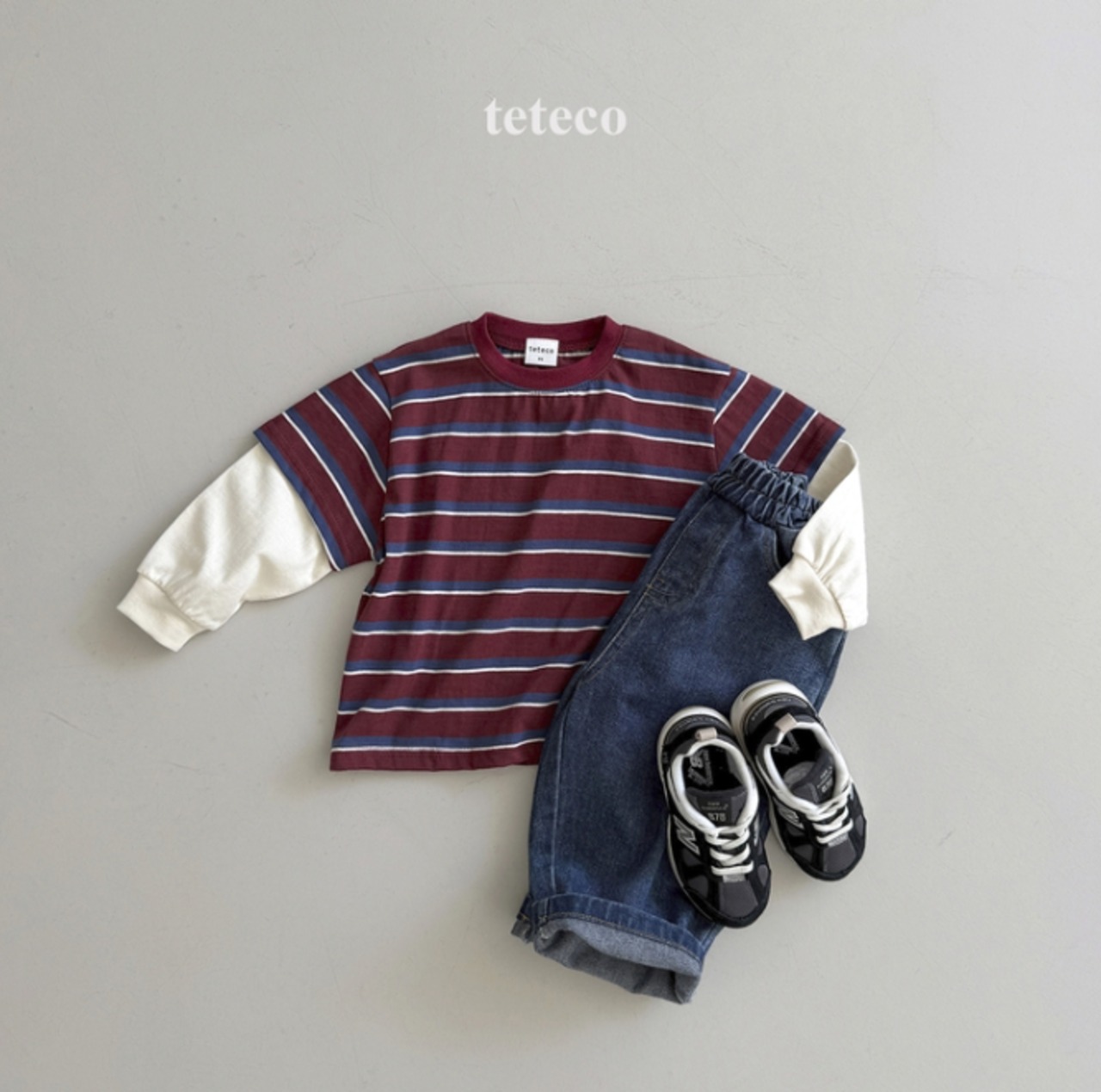 【取寄】teteco ストライプレイヤードTシャツ｜秋服｜韓国子供服｜ 26/AT