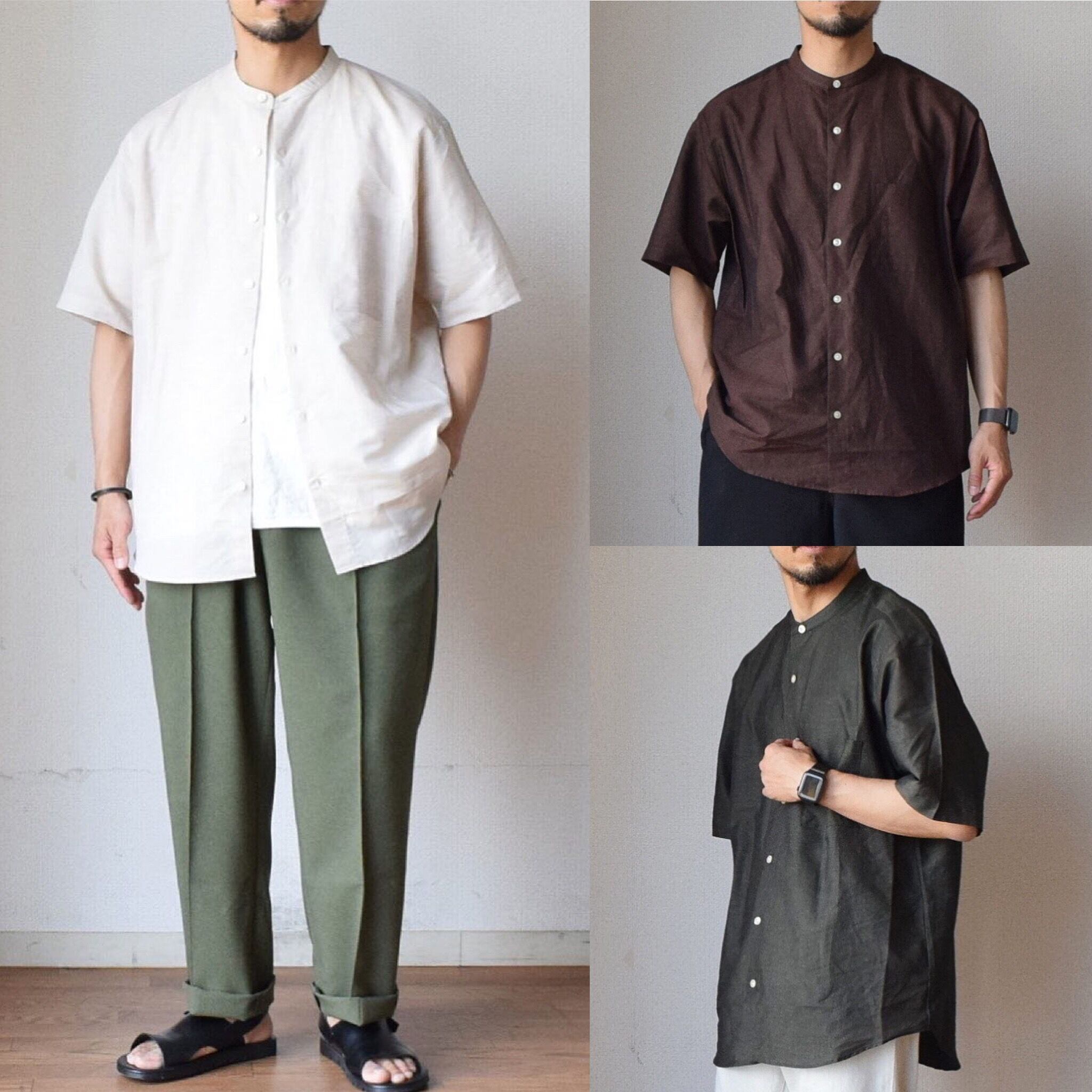 MANUAL ALPHABET LOOSE FIT BAND COLLAR SHIRT マニュアルアルファベット ルーズフィットバンドカラーシャツ  ブラウン/オリーブ/ベージュ