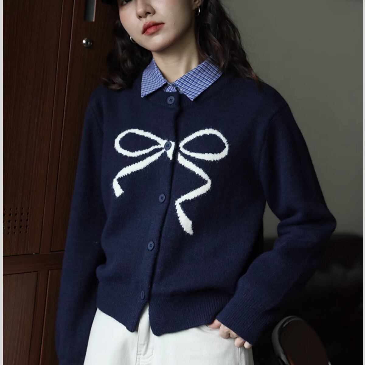 【レディース】リボンモチーフカーディガン・親子お揃い・リンクコーデ