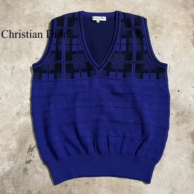 〖Christian Dior〗check pattern knit vest/クリスチャンディオール チェック柄 ニット ベスト/msize/#0312/osaka