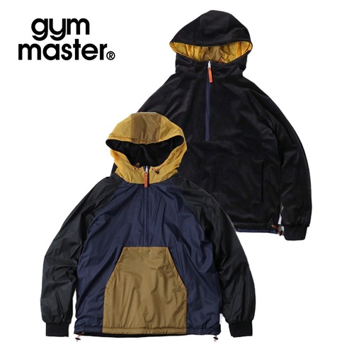 gym master ジムマスター リバーシブル マイクロリップ×ベロア アノラックパーカー メンズ レディース ベロア ナイロン リップストップ 防風 春秋冬 G821707 ネイビークレイジー