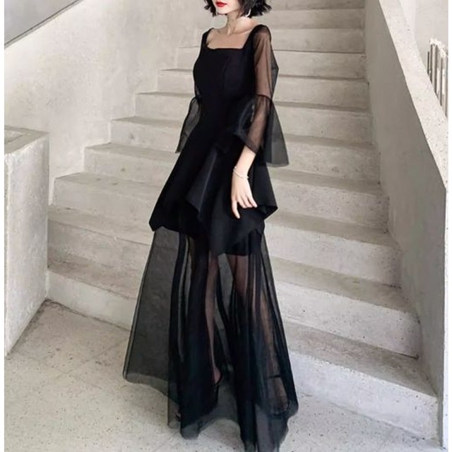 sheer long sleeve midi dress　　V3211
