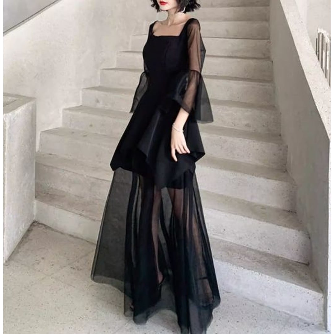 sheer long sleeve midi dress V3211