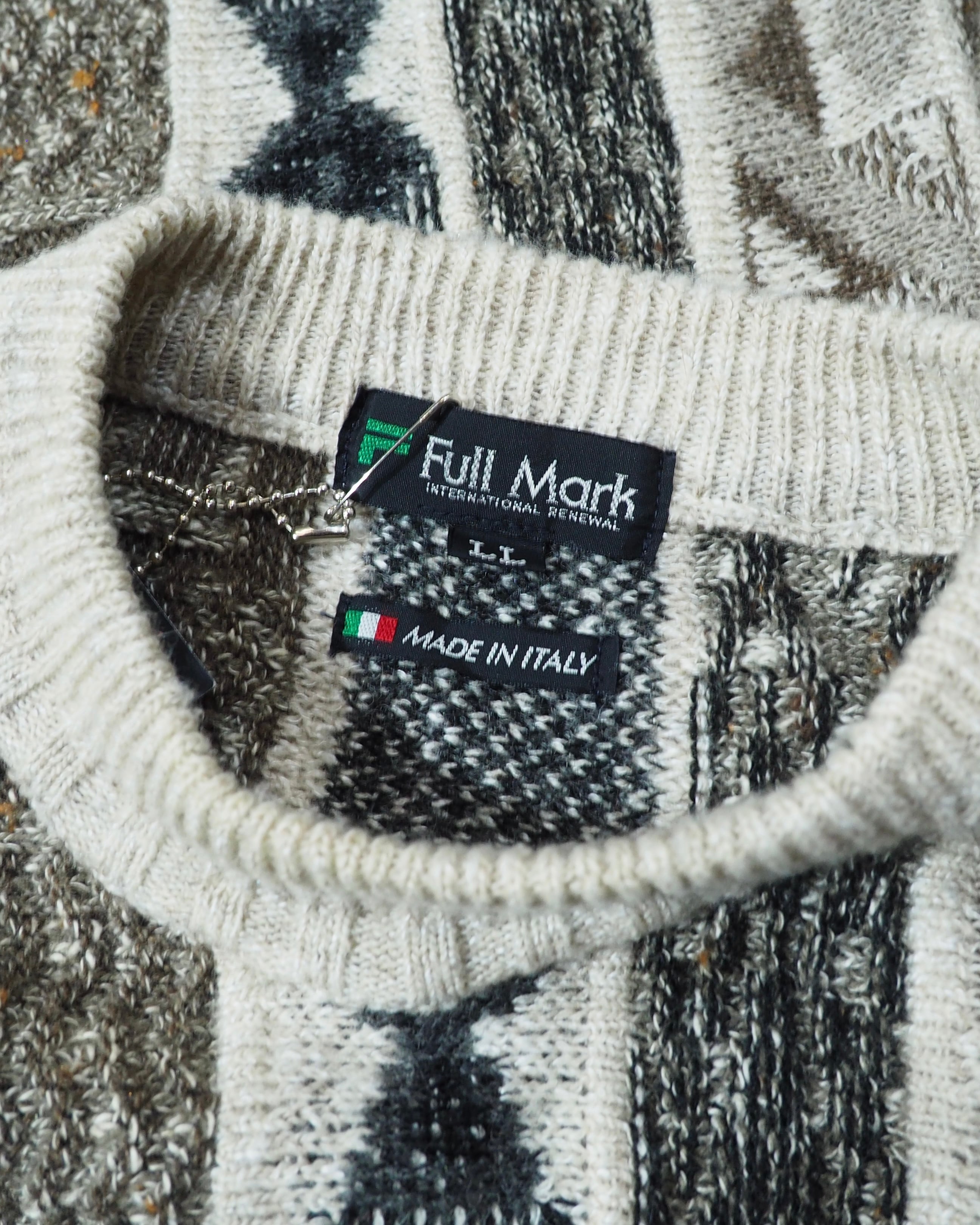 1990s " Made in Italy " Multi Color Geometric pattern vintage loose knit