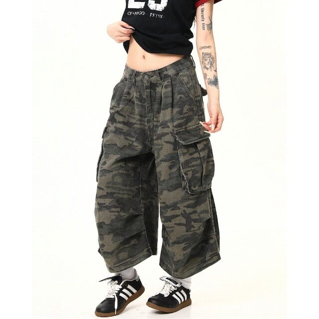 【即納】camouflage cropped pants　迷彩クロップドパンツ　J1128　L