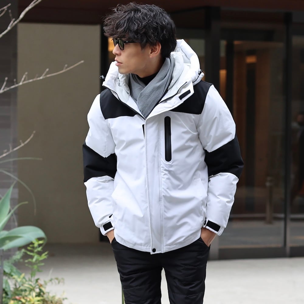 ホワイトM2点のみ即納】（撥水ストレッチ素材）バイカラー中綿ダウン