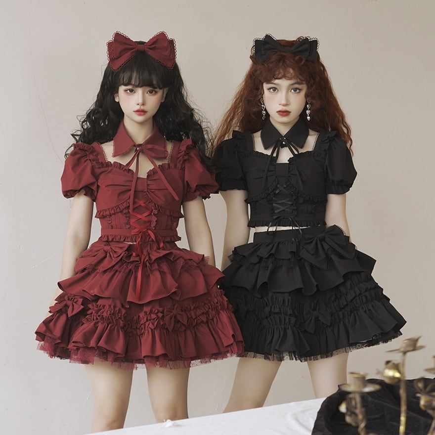 SEASONZ ロリータ ゴスロリ 上下セット つけ襟付属 パフスリーブ