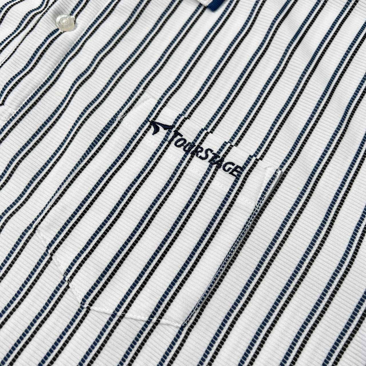 TOURSTAGE ツアーステージ ストライプ柄 襟メッシュ 半袖 ポロシャツ サイズ LL /ゴルフ/メンズ/ホワイト×ブルー