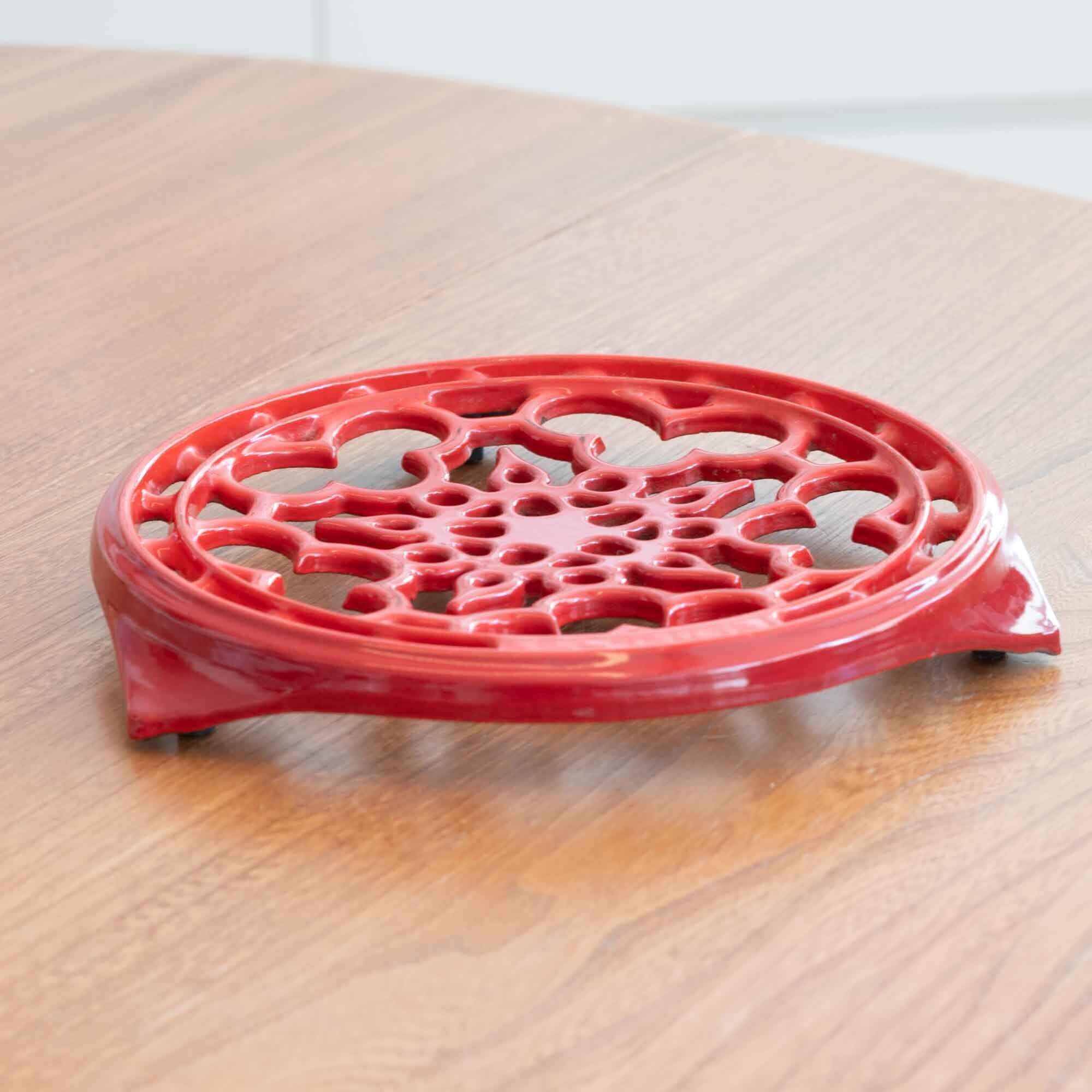 ビンテージ　ル・クルーゼ　LE CREUSET 　チェリーレッド　アイアントリペット　鍋敷き