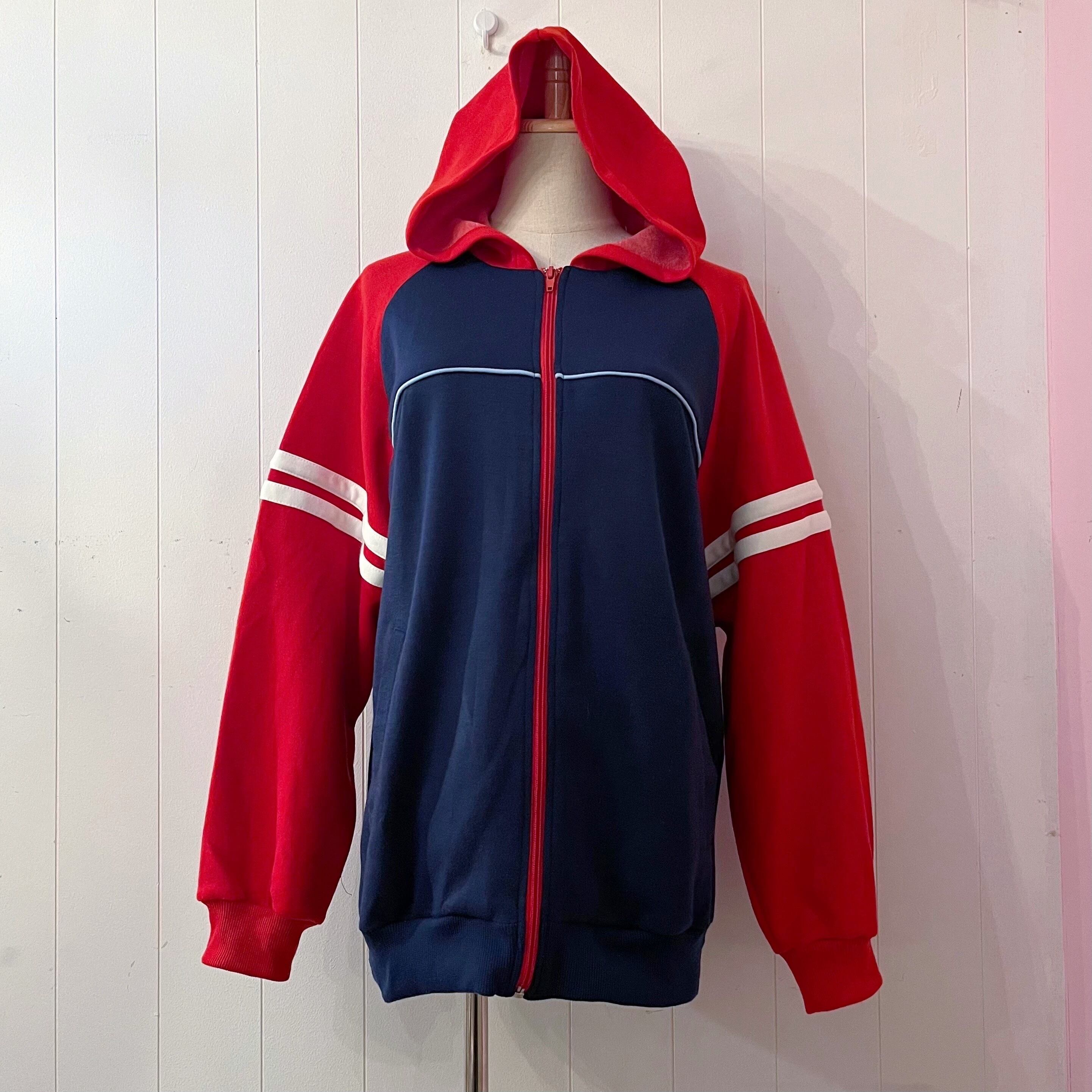 90s red navy jersey hoodie