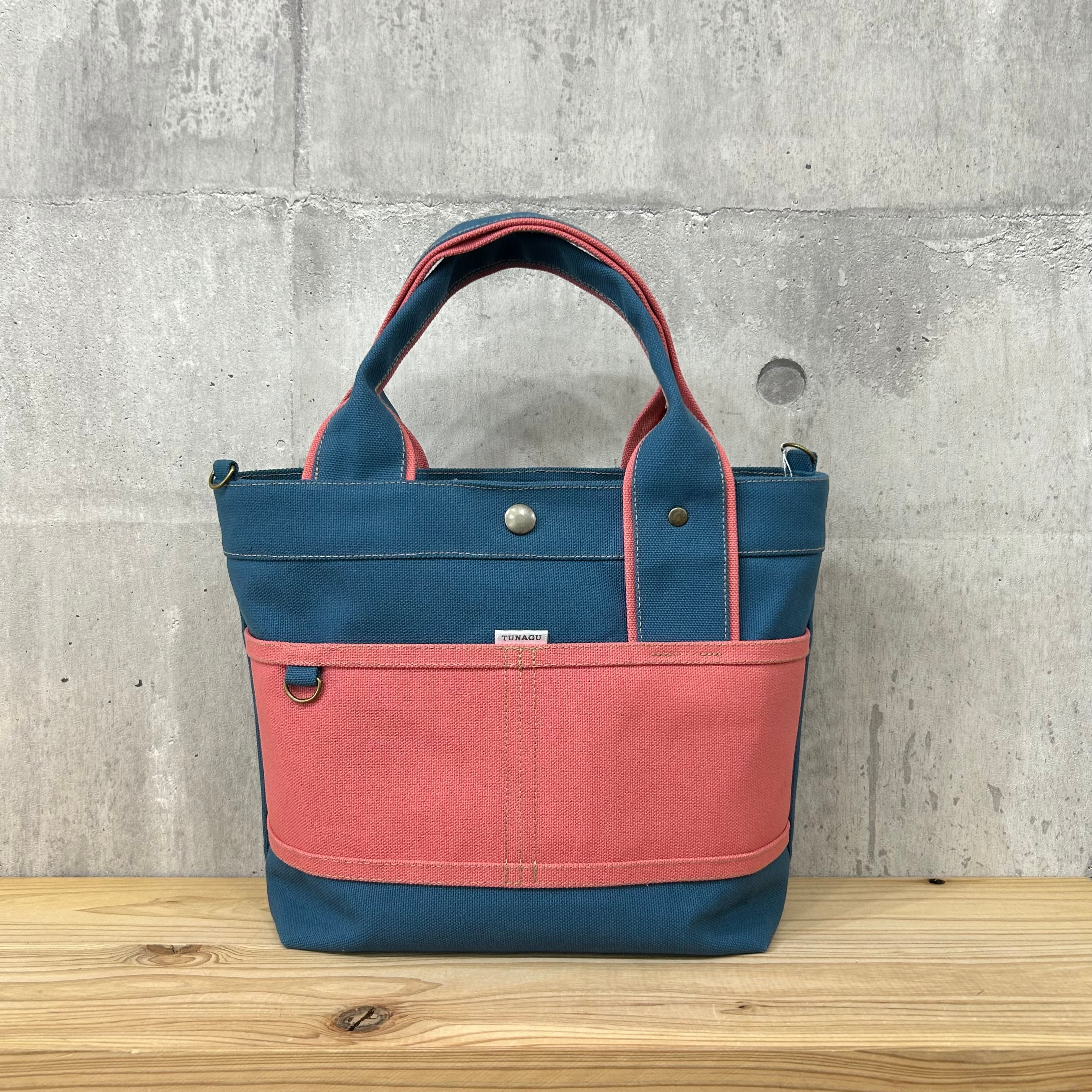 人気No.1.▽Bi Color Tote "M"【レインブルー×カラクレナイ】