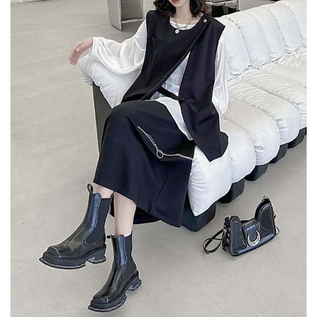 Front split back zip vest C0190