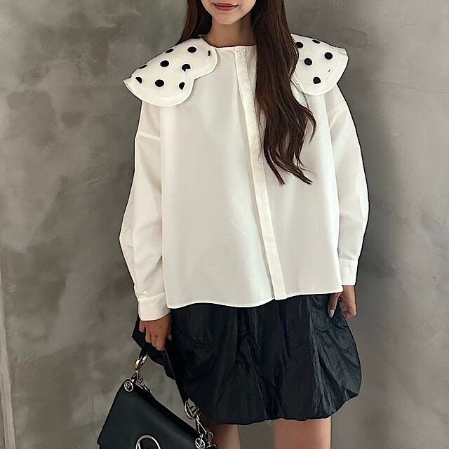 LINKABLE 水玉　メレンゲブラウス　ホワイト リンカブルLINKABLE メレンゲブラウスホワイトドット