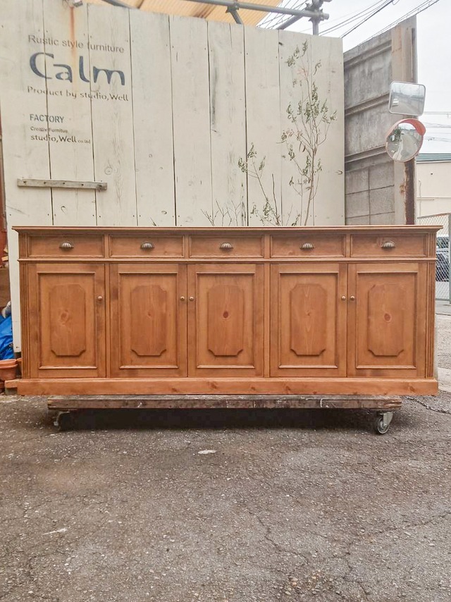 ブロカントキャビネット5dr5dw (オールドパイン家具・フランスアンティーク調)W2200