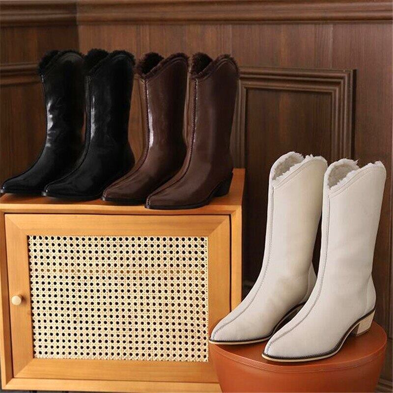 【新作】【送料無料】 ウェッジヒールレディースハイヒールブーツファーワンピース先のとがったハイヒールブーツ冬レディースレトロハイヒールブーツ 靴 シューズ ウィンター 冬物 10b323036993924