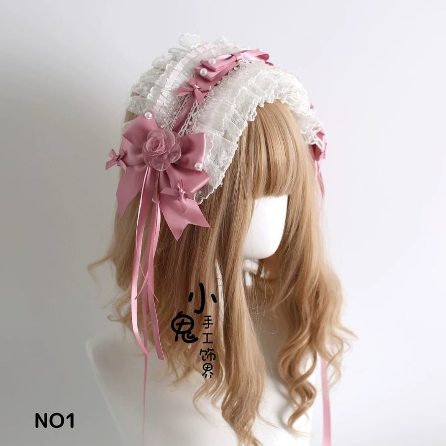 甘ロリ 白ピンクミニハット風ヘッドドレス お茶会 | ロリータ