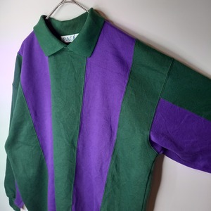 PACER　ポロスウェット　トレーナー　ストライプ　グリーン　パープル　M