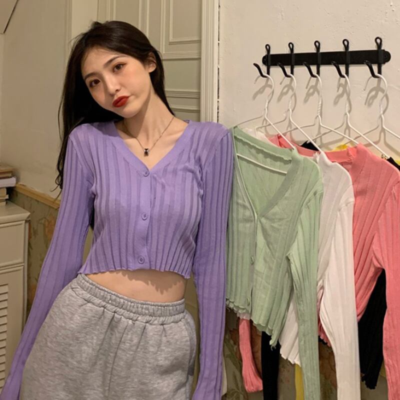 ショート薄手ニットカーディガンスプリングオータムスタイルスリムトップス ロング 春物 秋物 1号婦人86269696905